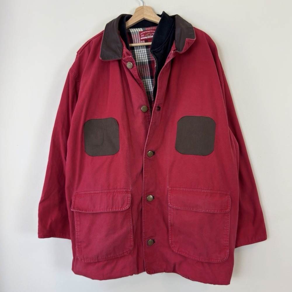 Vintage Marlboro Country Store Chore Barn Red Leather Collar Vest Jacket Coat XL